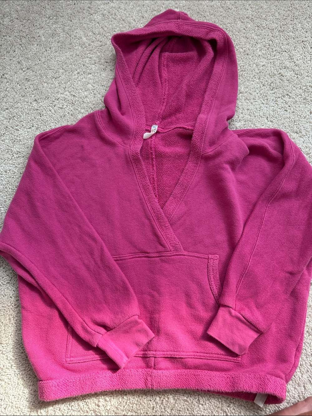 Free People Hooded V-Neck Pullover Sweater - Raspberry Pink
